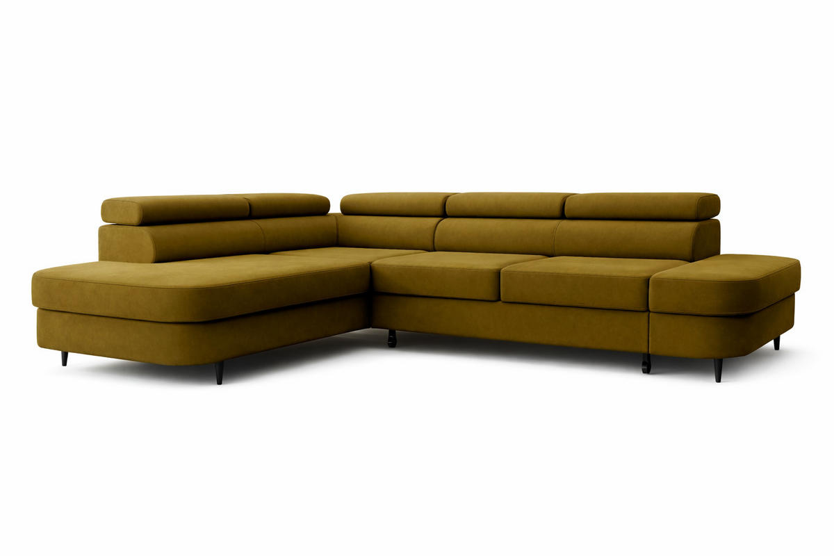 ECKSOFA Priam L-Form mit Schlaffunktion und Stauraum Modern Form Gold - Goldfarben, Holz/Textil (275/203cm) - Muffo