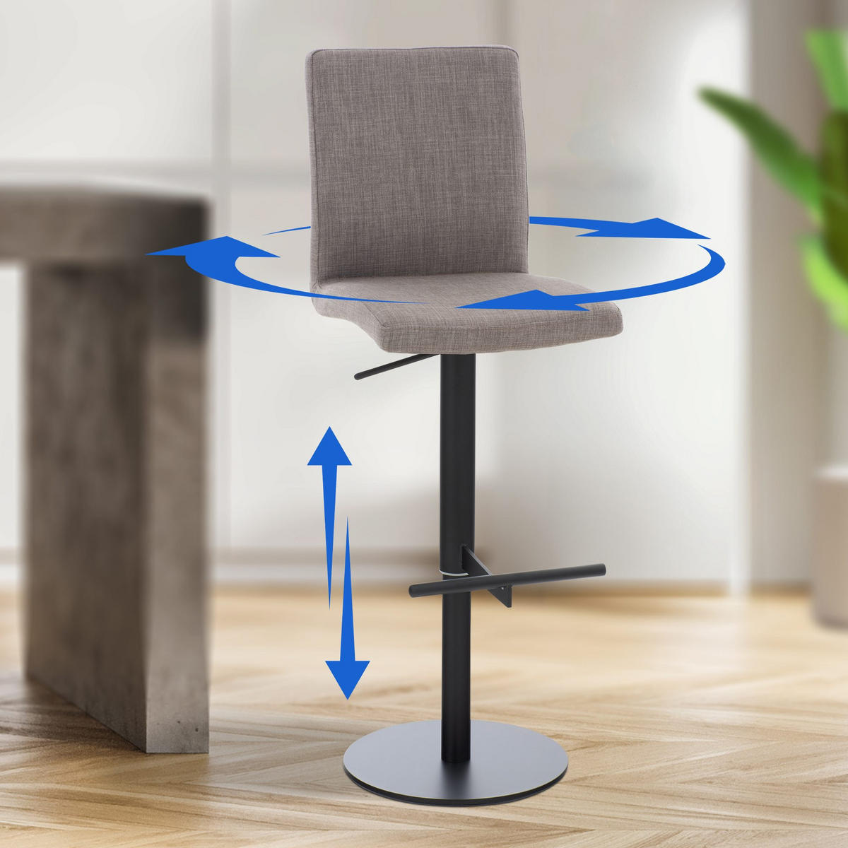 BARHOCKER Stoff Grau - Schwarz/Grau, Textil/Metall (40/93/49cm) - CLP