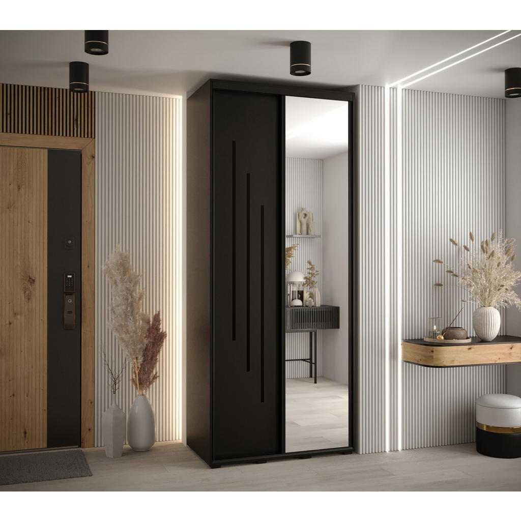 Thumbnail - Abiks Möbel Schwebetürenschrank, Schwarz, Schwarz, Schwarz, Metall, Nachbildung, 6 Fächer, 120x235x45 cm, Schlafzimmer, ...