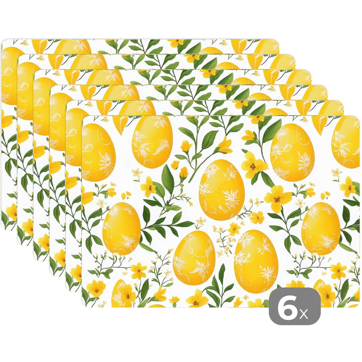 PLATZSETS 6er-Set Blumen - Ostereier - Gelb Placemats 45x30 cm - Gelb, Kunststoff (0.3/45/30cm) - MuchoWow