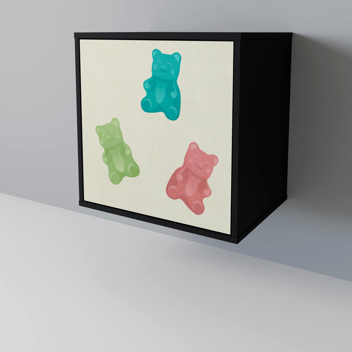 SIDEBOARD GUMMY BEARS, Schwarz, 57,5x42x75,5 cm, Goldfarbene Metallfüße - Goldfarben/Multicolor, Holzwerkstoff/Metall (57.5/75.5/42cm) - SpaceRebels