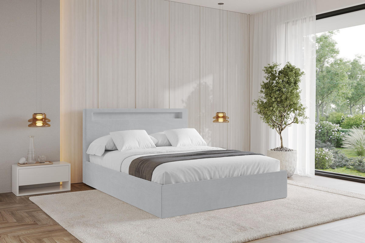 POLSTERBETT mit Bettkasten und Lattenrost, Boxbett ohne Matratze - GOLA 180x200 Grau - Alufarben, Holzwerkstoff/Textil (180/200cm) - ALTDECOR