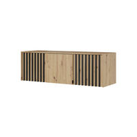 SCHRANKAUFSATZ STILO 3D 155 cm (Artisan Eiche, Schwarze Lamellen, 3 Türen, Metallgriffe) - Schwarz/Eiche Artisan, Holz/Holzwerkstoff (155/50/51cm) - Ravio