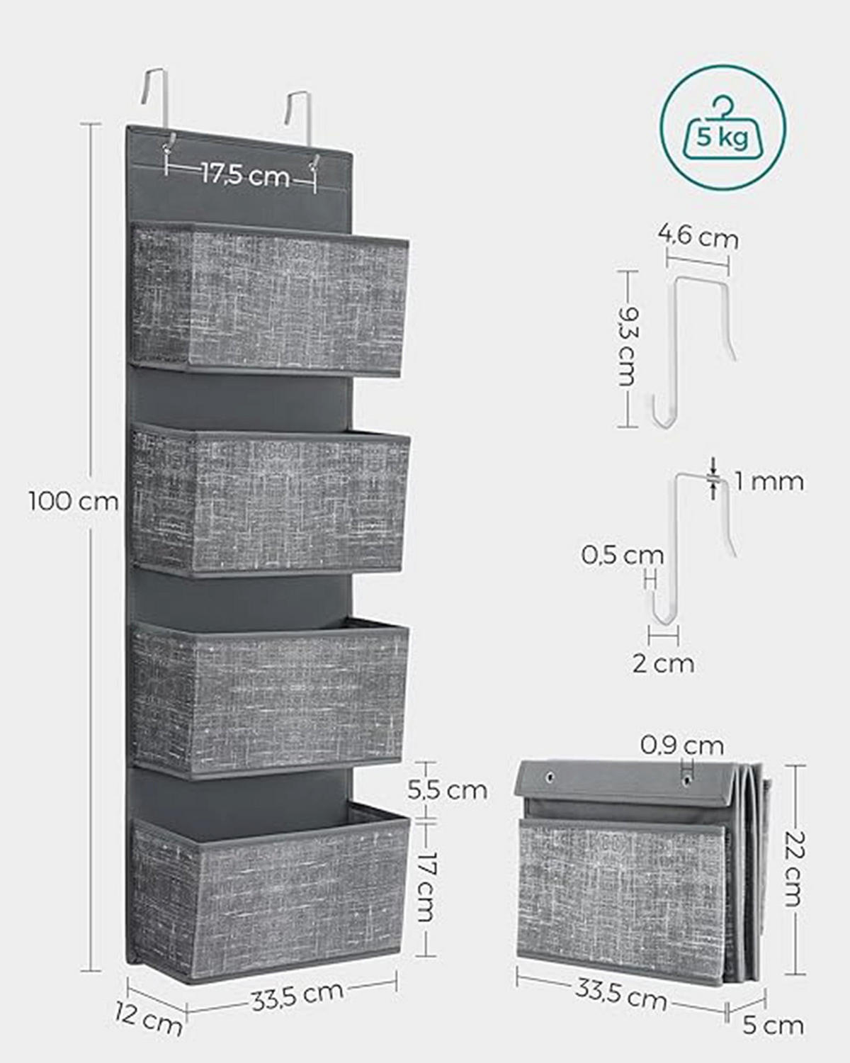 HÄNGEREGAL JEDDAH - Grau, Textil (12/100/33.5cm) - Hansiro