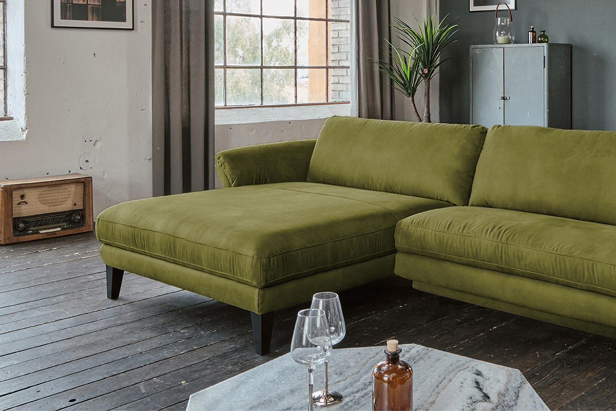 ECKSOFA MALTA Grün Webstoff - Schwarz/Grün, Buchenholz/Textil (302/175cm) - KAWOLA
