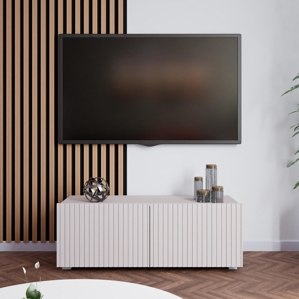 TV-LOWBOARD Kolder 100 cm Kaschmir mit geriffelten Fronten - Kaschmir/Silberfarben, Holzwerkstoff/Kunststoff (100/38/43cm) - Ravio