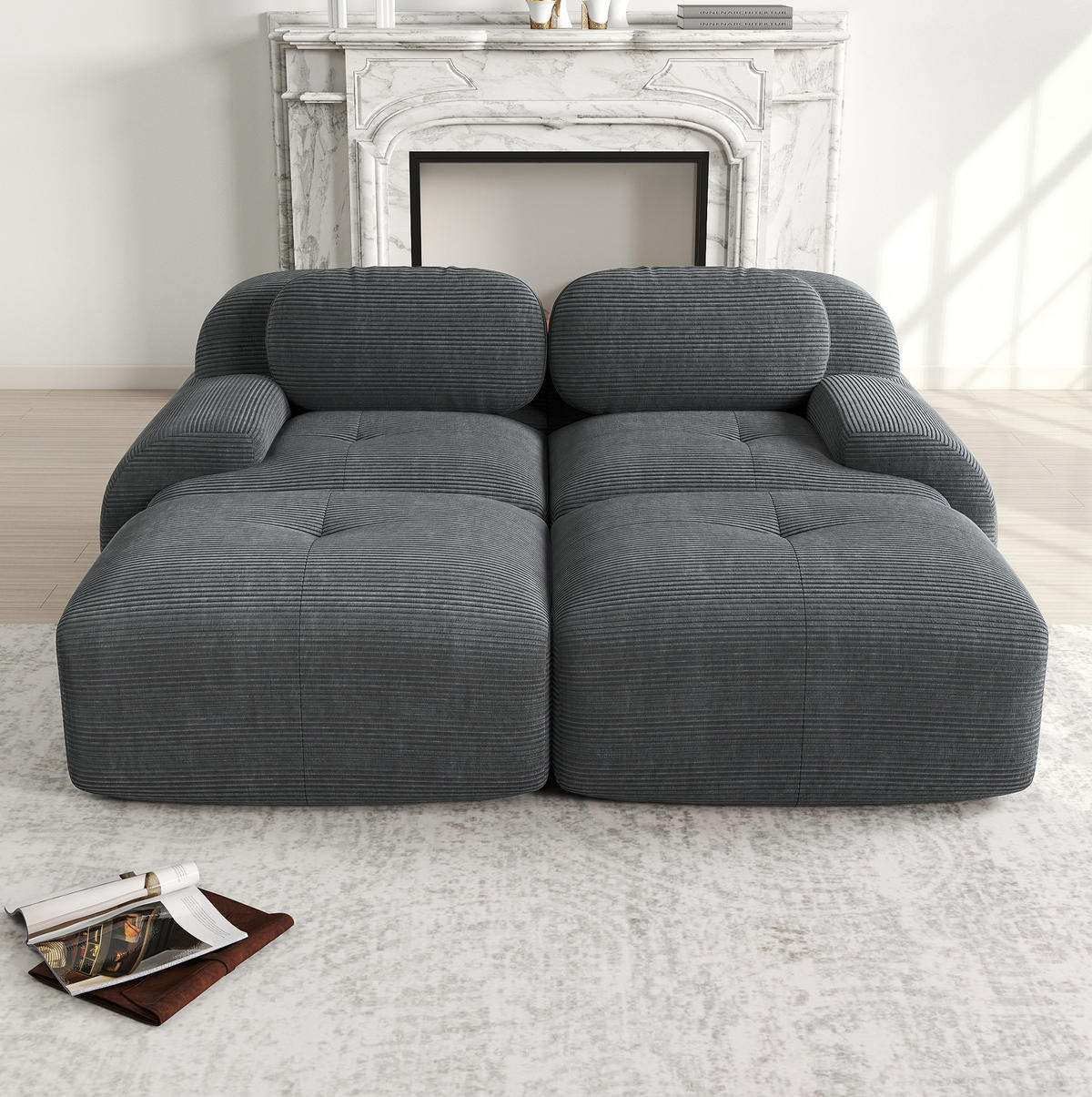 ECKSOFA 208/178/75 cm grau aus Cordstoff modular, rahmenlos und montagefrei - Grau, Textil (178/208cm) - OKWISH