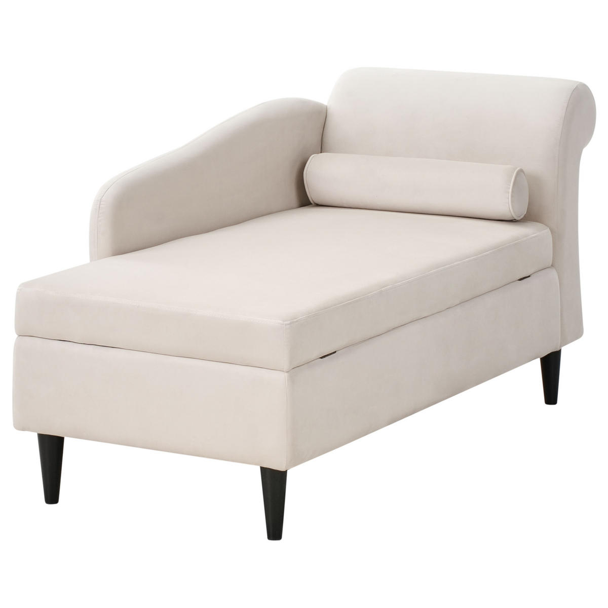 ČALOUNĚNÉ LEHÁTKO CHAISE LONGUE PRAVOSTRANNÉ Sametová látka Béžové s úložným prostorem Luiro - černá/béžová, textil (160/77/70cm) - Beliani