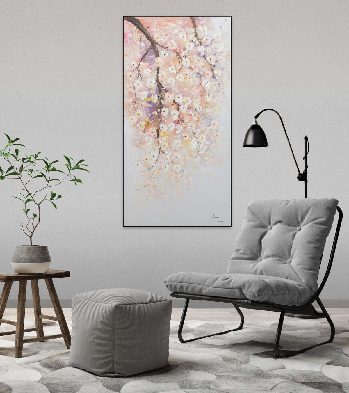 ACRYLBILD HANDGEMALT 60/120 cm - Pink/Weiß, Holz/Textil (1.74/120cm) - KUNSTLOFT