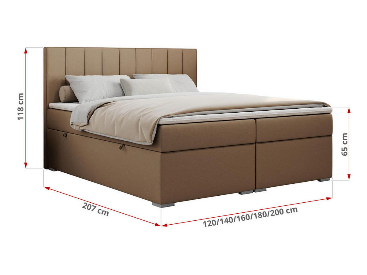 BOXBETT ALLY 120/200 Braun Kunstleder - H4 - Braun, Holz/Textil (120/200cm) - MKS