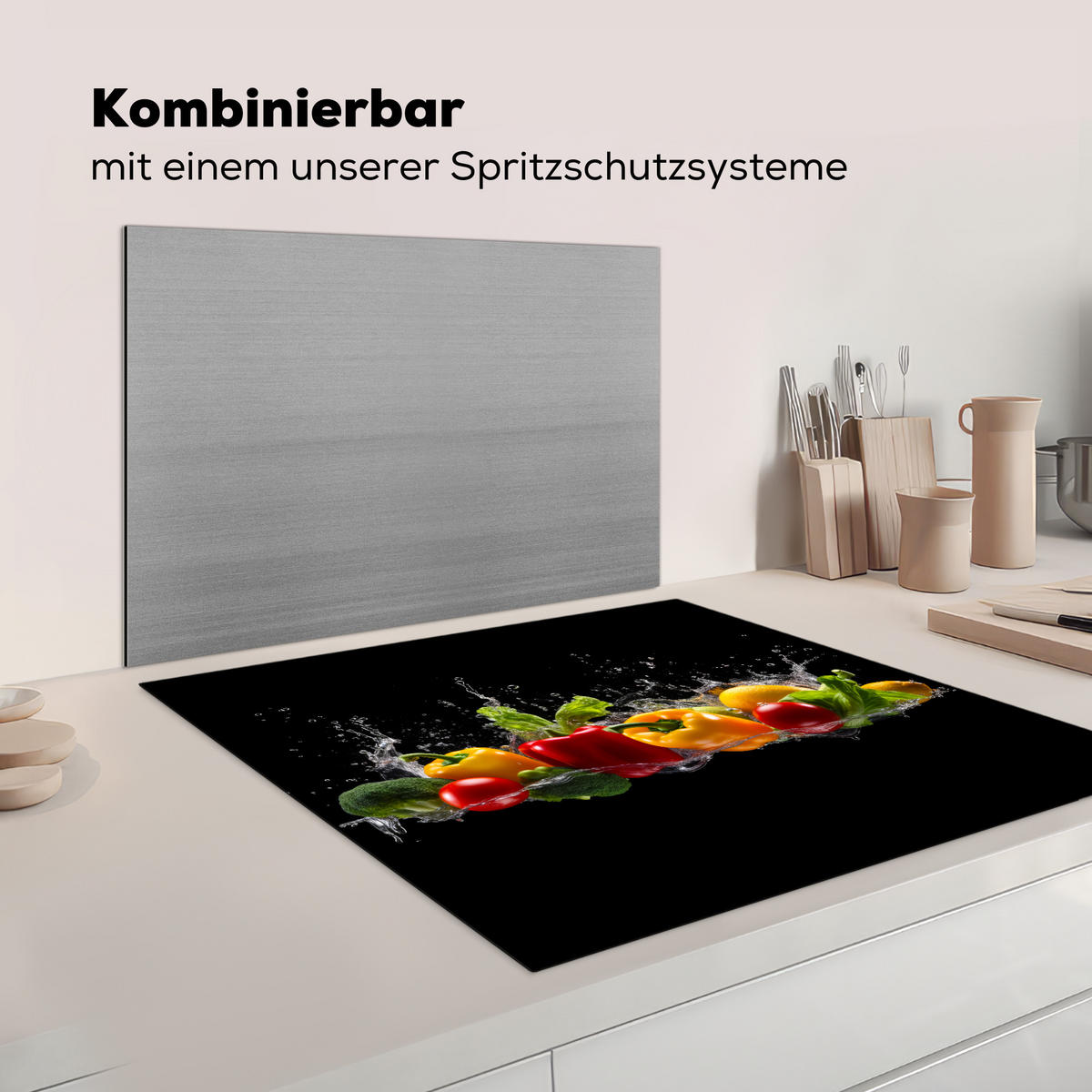 KRYT NA INDUKČNÍ DESKU Sladká paprika - Vodní - Zeleninová - Černá 78x78 cm - různobarevná, plast (78/78/0.2cm) - MuchoWow