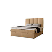 BOXBETT Malmo mit 2 Bettkästen, 160x200, Beige, Velourstoff, Doppelbett mit Bonell-Matratze und Topper - Beige, Holz/Kunststoff (160/200cm) - Marpur
