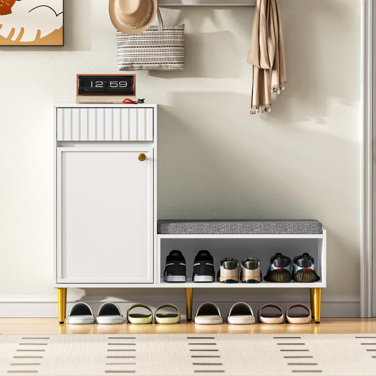 SCHUHSCHRANK Modern mit Sitzbank Weiß 100x35x82.2cm - Weiß, Holzwerkstoff (35/82.2/100cm) - FLIEKS