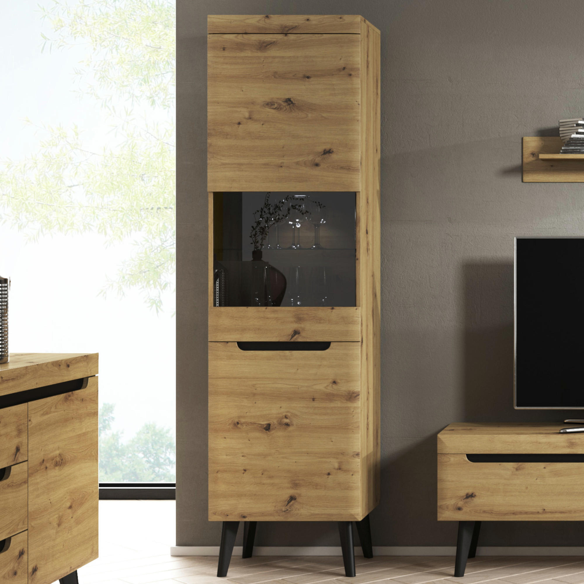 VITRINE SUDBURRY WIT1-2D Fronten, aus MDF-Platte, Eiche - Eichefarben, Holzwerkstoff/Kunststoff (53/197/40cm) - Komodee