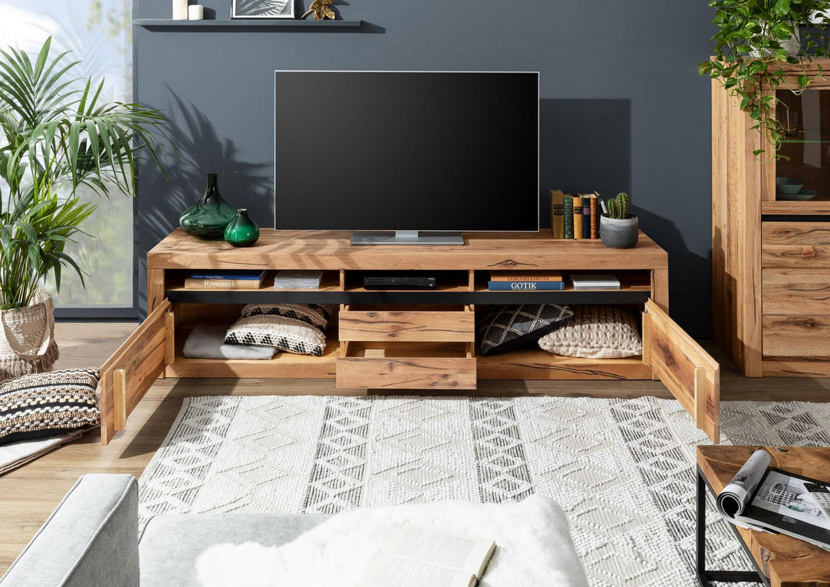 TV-BOARD Wild-/Zerreiche 220x50x55 natur geölt MONTREUX #040 - Naturfarben, Holz (220/55/50cm) - Massivmoebel24