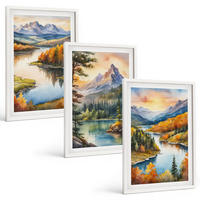 BILDER SET 3er Set - 40x60 cm Weißer Rahmen - Berglandschaften mit einem Fluss - Weiß, Kunststoff (40/60cm) - TULUP