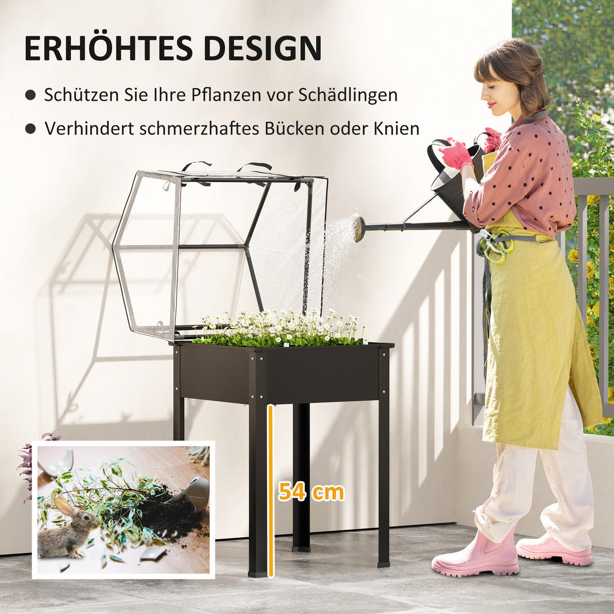 HOCHBEET mit Abdeckung - Schwarz, Metall (60/120/60cm) - Outsunny