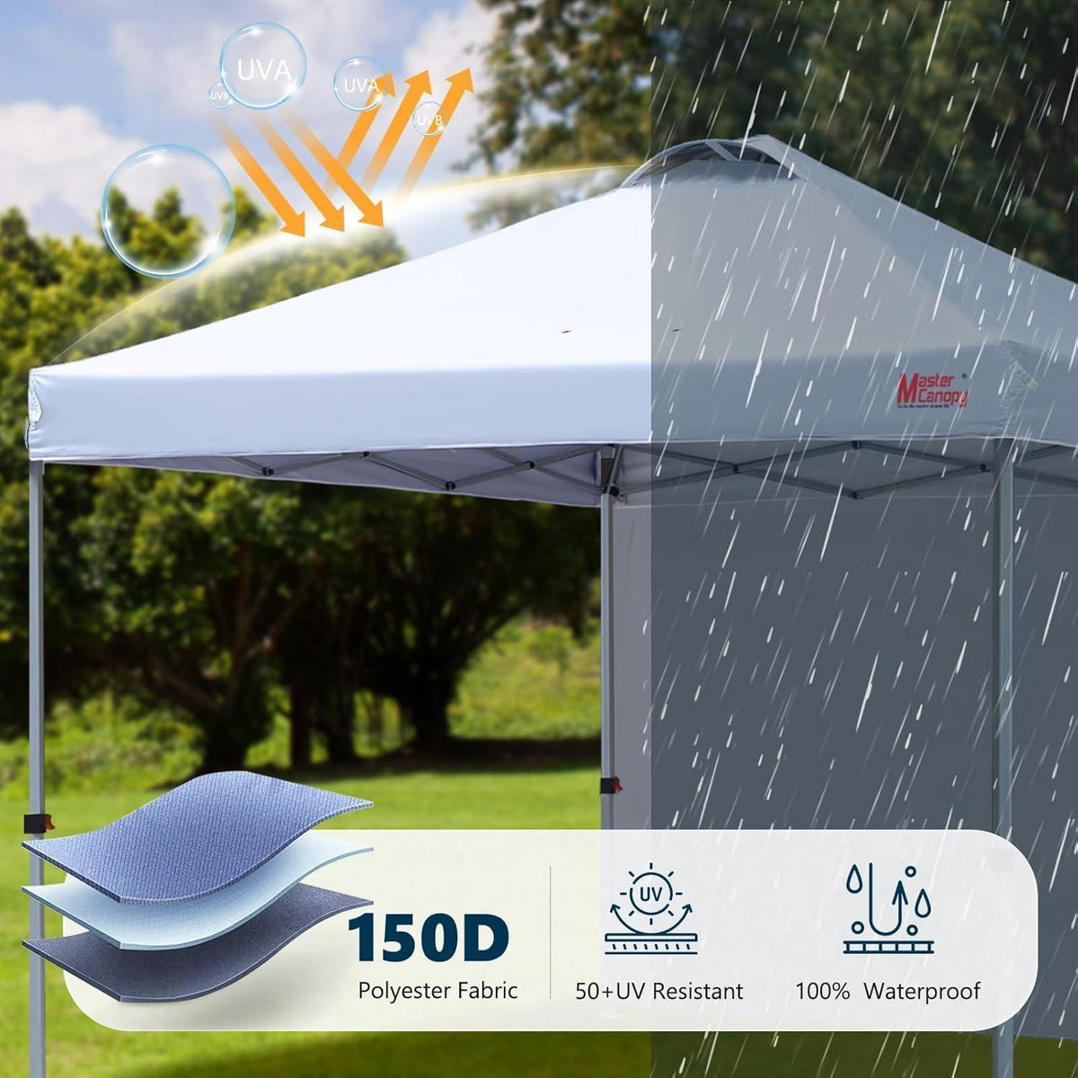 FALTPAVILLON 3 x 3 m mit Seitenwand Weiß - Weiß, Textil (304.8/266.7/304.8cm)