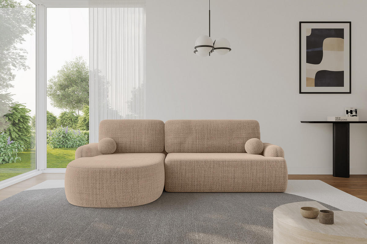 ECKSOFA mit Schlaffunktion und Bettkasten LIRA-L - 264x172x89 Dunkelbeige - Sahara, Holzwerkstoff/Textil (264/172cm) - ALTDECOR