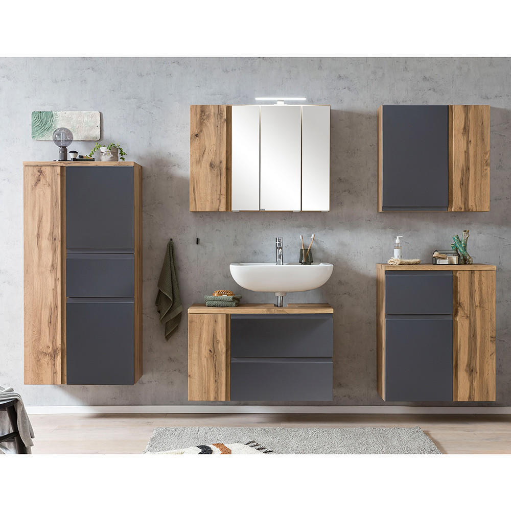 BADMÖBEL-SET 5-TLG. Vasto-03 - Grau, Holzwerkstoff (245/200/35cm) - Lomado