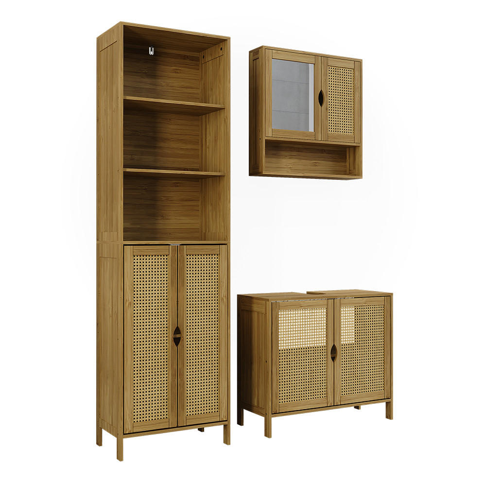 BADMÖBEL-SET Liora Bambus 3 Teile - Grün, Holzwerkstoff (68/60/29cm) - Vicco