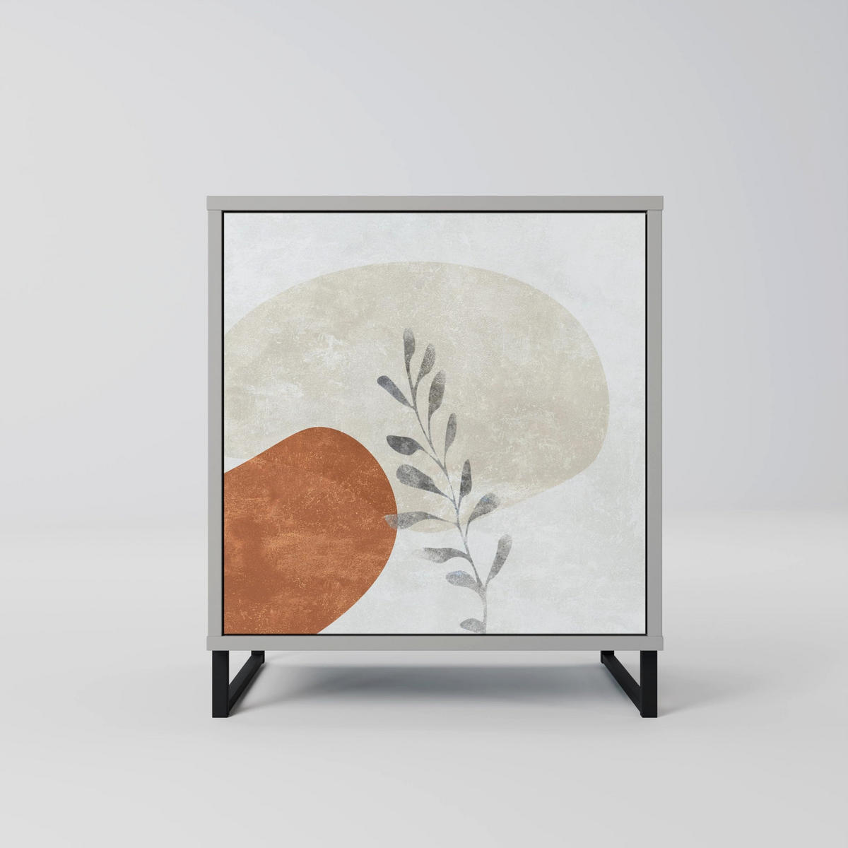 SIDEBOARD TRANQUIL TWIG, Grau, 57,5x42x72,5 cm, Schwarze Metallfüße - Multicolor/Schwarz, Holzwerkstoff/Metall (57.5/72.5/42cm) - SpaceRebels