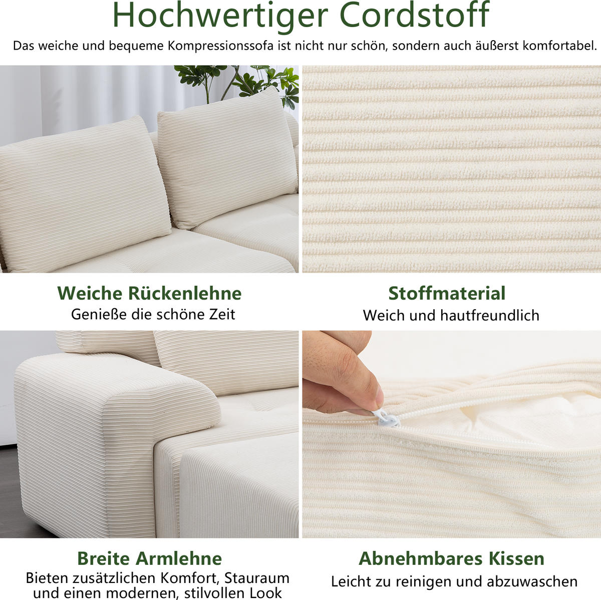 ECKSOFA DE-35276 modular mit Memory-Schaum Weiß - Weiß, Textil (137/305cm) - ComfortXL