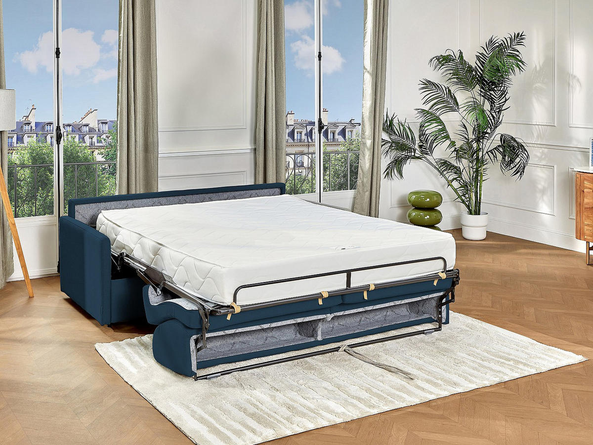 SCHLAFSOFA - 4 Personen - Stoff - Marineblau - - Dunkelblau, Textil (190/99/223cm) - Vente-Unique