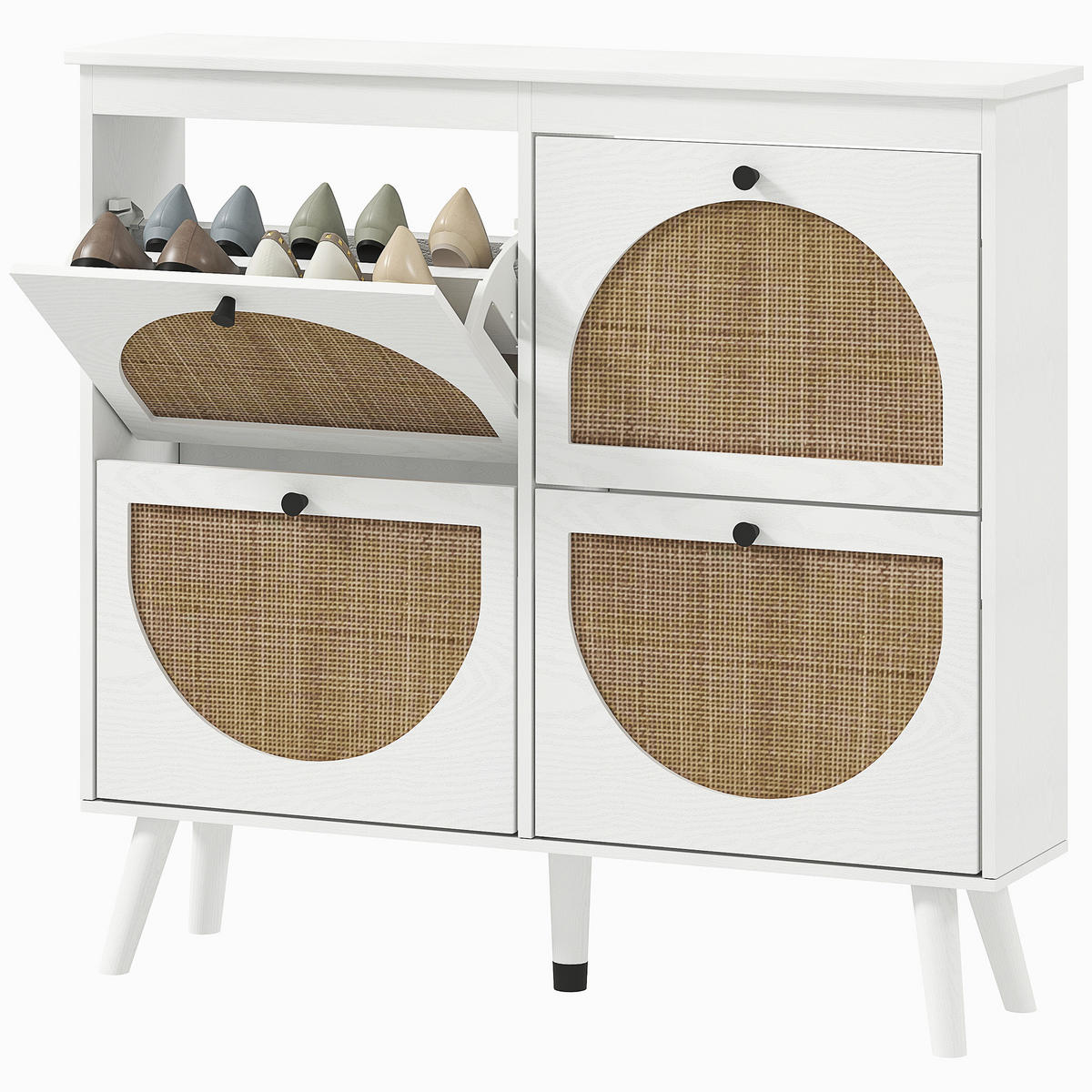 SCHUHSCHRANK DE-15022 4 Klapptüren in Rattan-Optik Weiß - Weiß, Holzwerkstoff (105/97.5/24cm) - ComfortXL