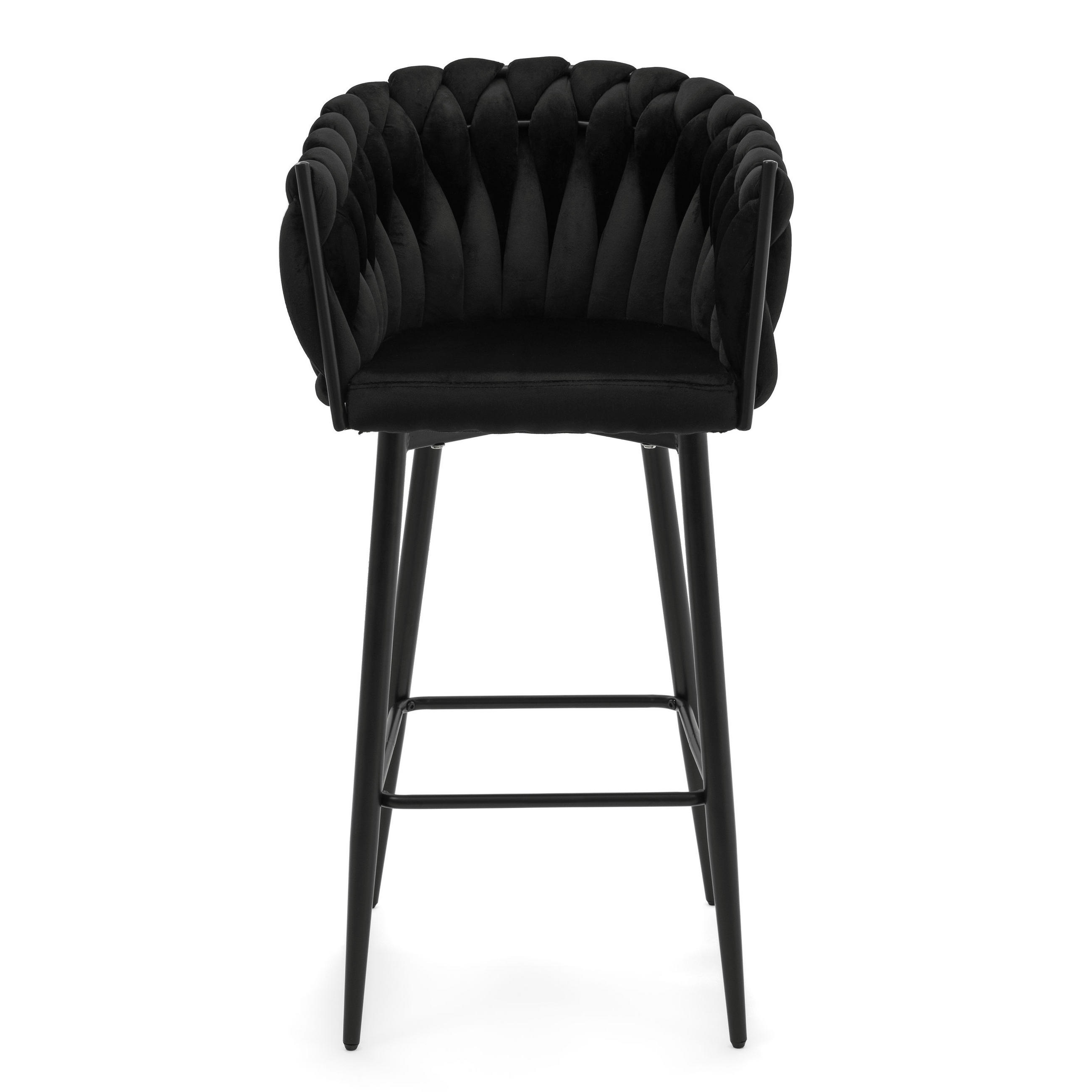 BARHOCKER LATINA gepolsterter mit Steppung - schwarz - Samt Velour - Schwarz, Metall (54/105/55cm) - NEW HOME