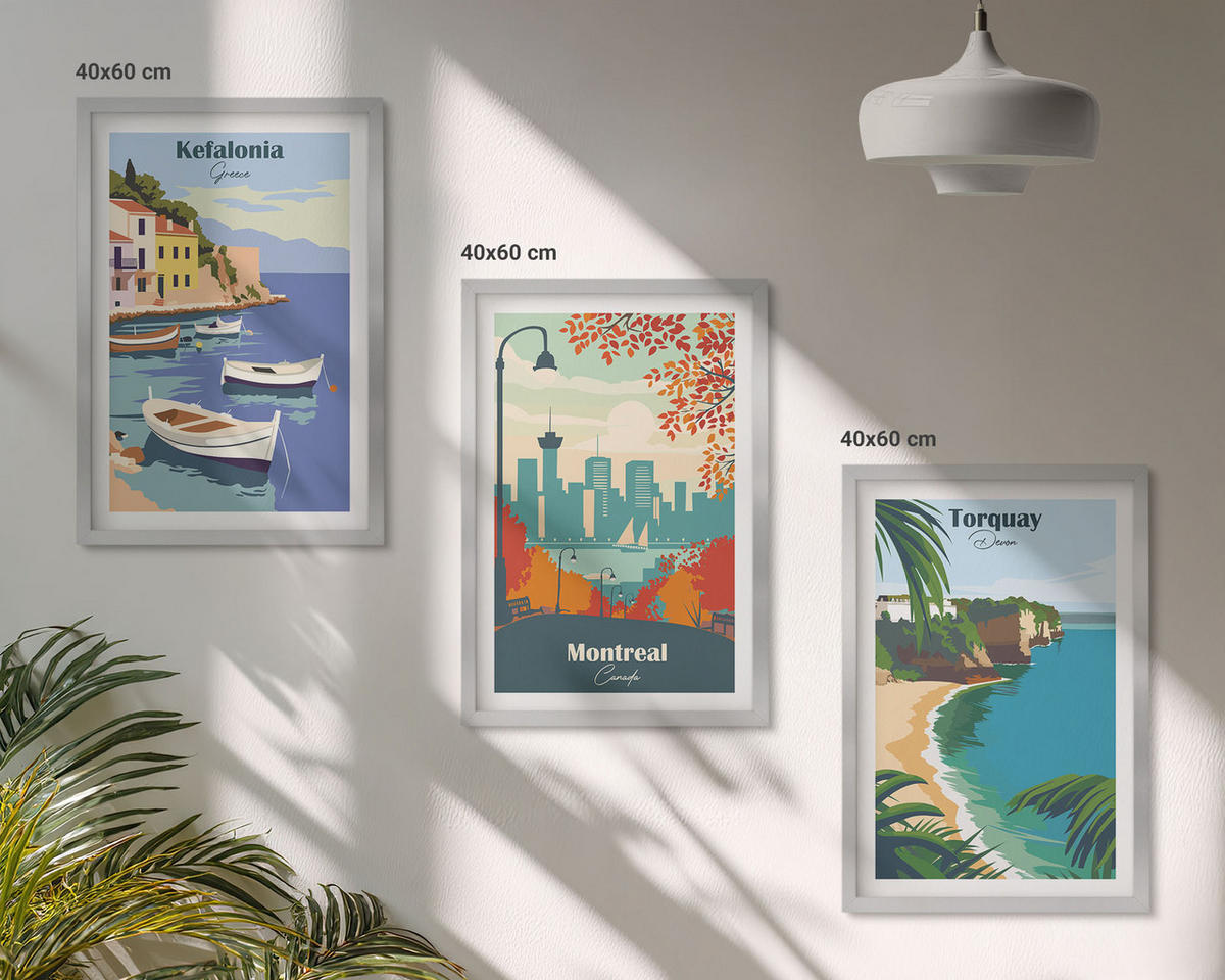 WANDBILDER 3er Set - 40x60 cm Silberner Rahmen - Stadtansichten aus Griechenland, Kanada und Australien - Silberfarben, Kunststoff (40/60cm) - ArtPrintCave