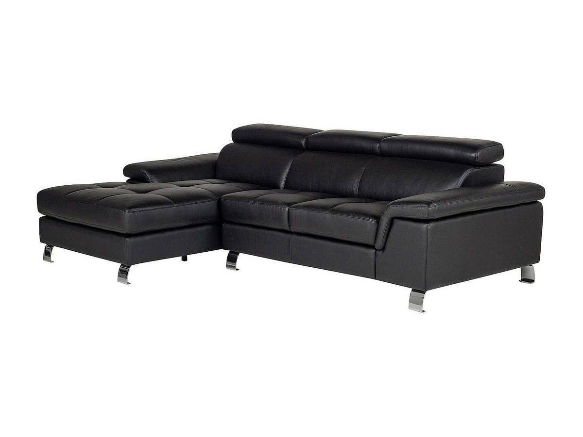 SOFA - 4 Personen - leder - schwarz Mishima - Schwarz, Leder/Metall (260/79/167cm) - Vente-Unique