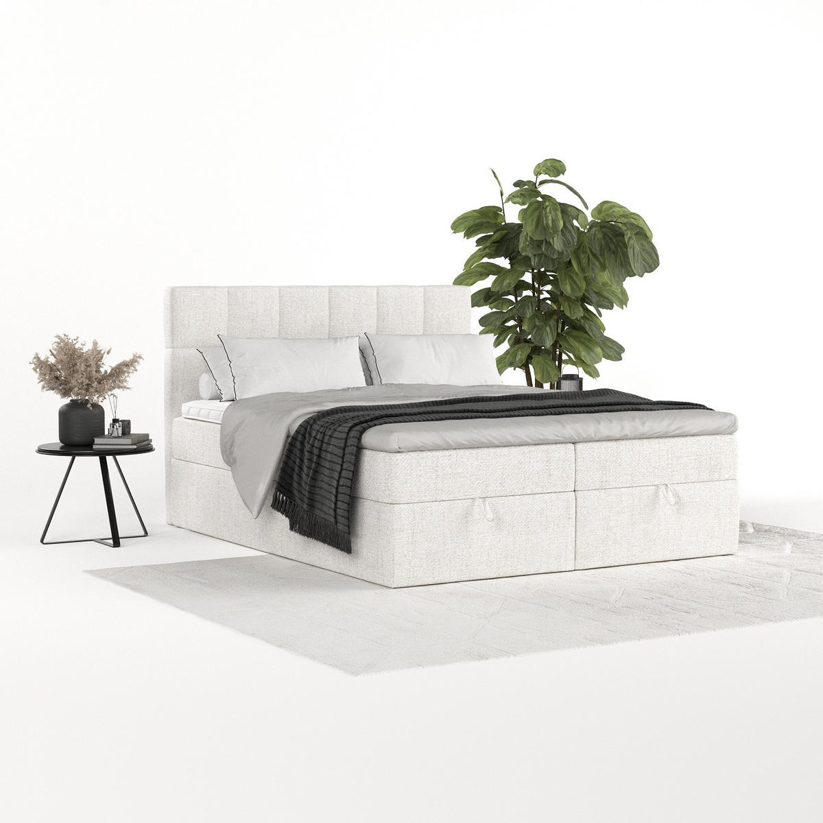 BOXBETT Savio 180/200 cm Creme im Neve Stoff - Creme/Schwarz, Holz/Holzwerkstoff (180/200cm) - AltaBeds