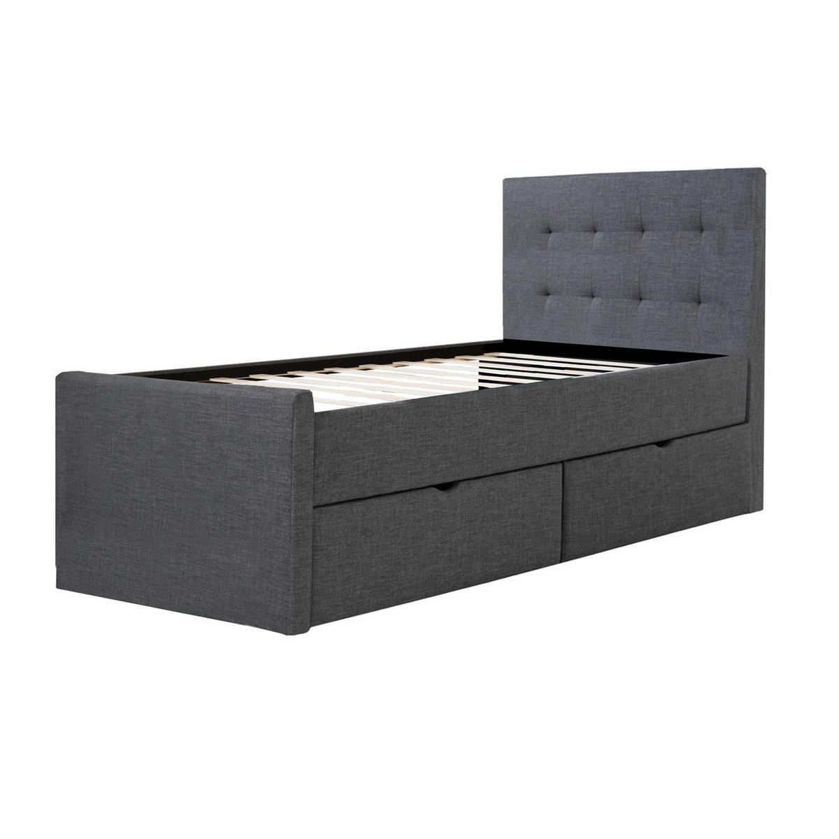 POLSTERBETT mit Lattenrost 90/200 cm in Anthrazit - Anthrazit/Grau, Textil (90/200cm) - Homestyle4u