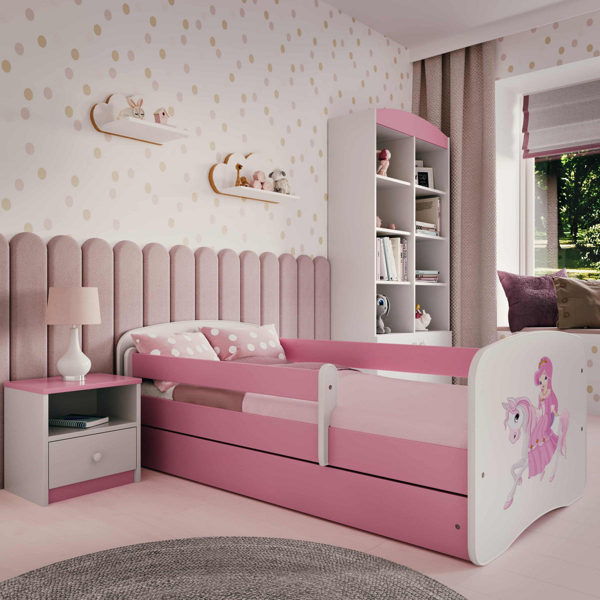 KINDERBETT Prinzessin zu Pferd mit Schublade und Matratze 140/70 - Rosa, Holzwerkstoff (70/140cm) - RAUMHIRSCH FURNITURE