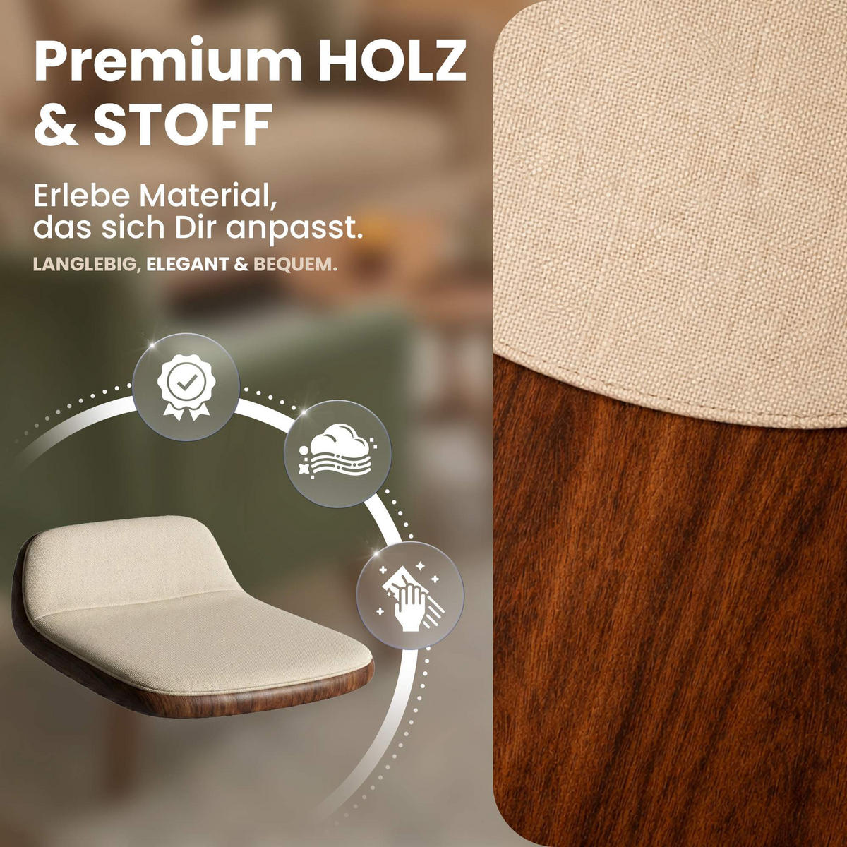 STUHL Stoff Creme - Walnussfarben/Creme, Holz/Textil (60/75/55cm) - CLP