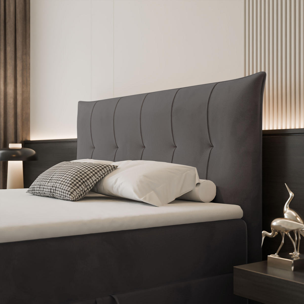 BOXBETT CHESTER 160/200 cm mit Matratze und Topper, Grau - Grau, Holzwerkstoff/Textil (160/200cm) - Idohome