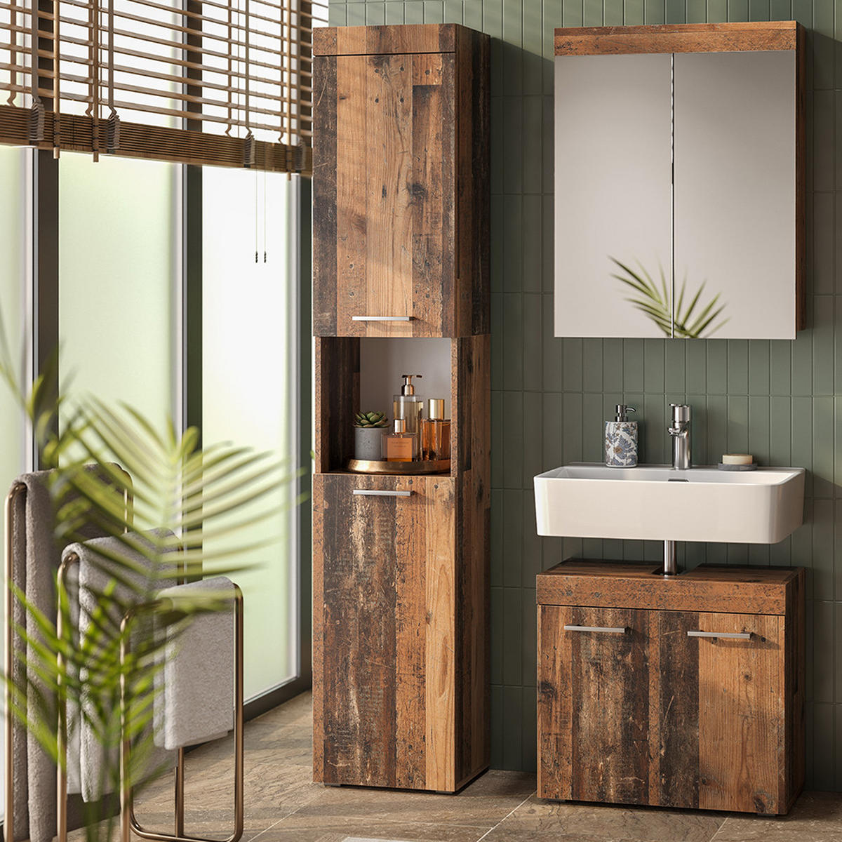 KOUPELNOVÁ SKŘÍŇKA Luna Oldstyle - hnědá, kompozitní dřevo (37/190/32.6cm) - Vicco