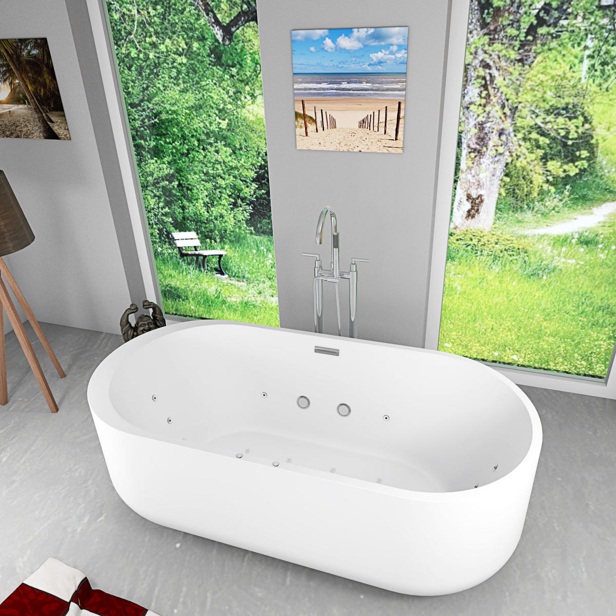 FREISTEHENDE Badewanne F26 170 Whirlpool Luft & Wasser Armatur AF03 - Weiß, Glas/Kunststoff (80/58/170cm) - AcquaVapore by Sandra Jentho