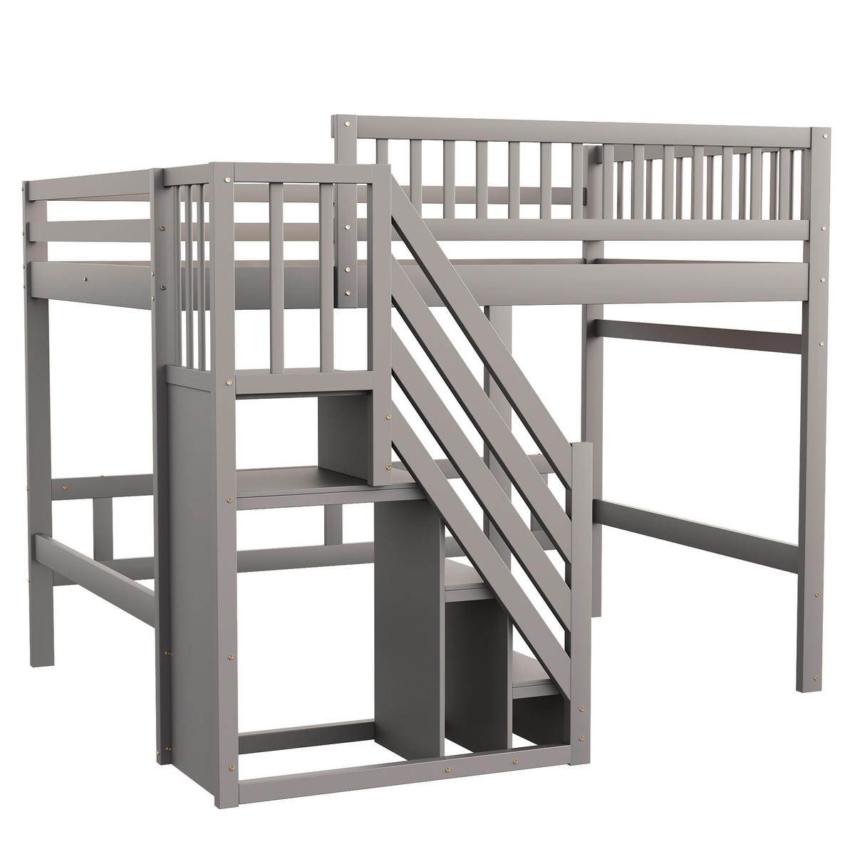 HOCHBETT 140/200 cm mit Aufbewahrungstreppe und hohem Geländer aus Holzwerkstoff, Grau - Grau, Holzwerkstoff (140/200cm) - Redom