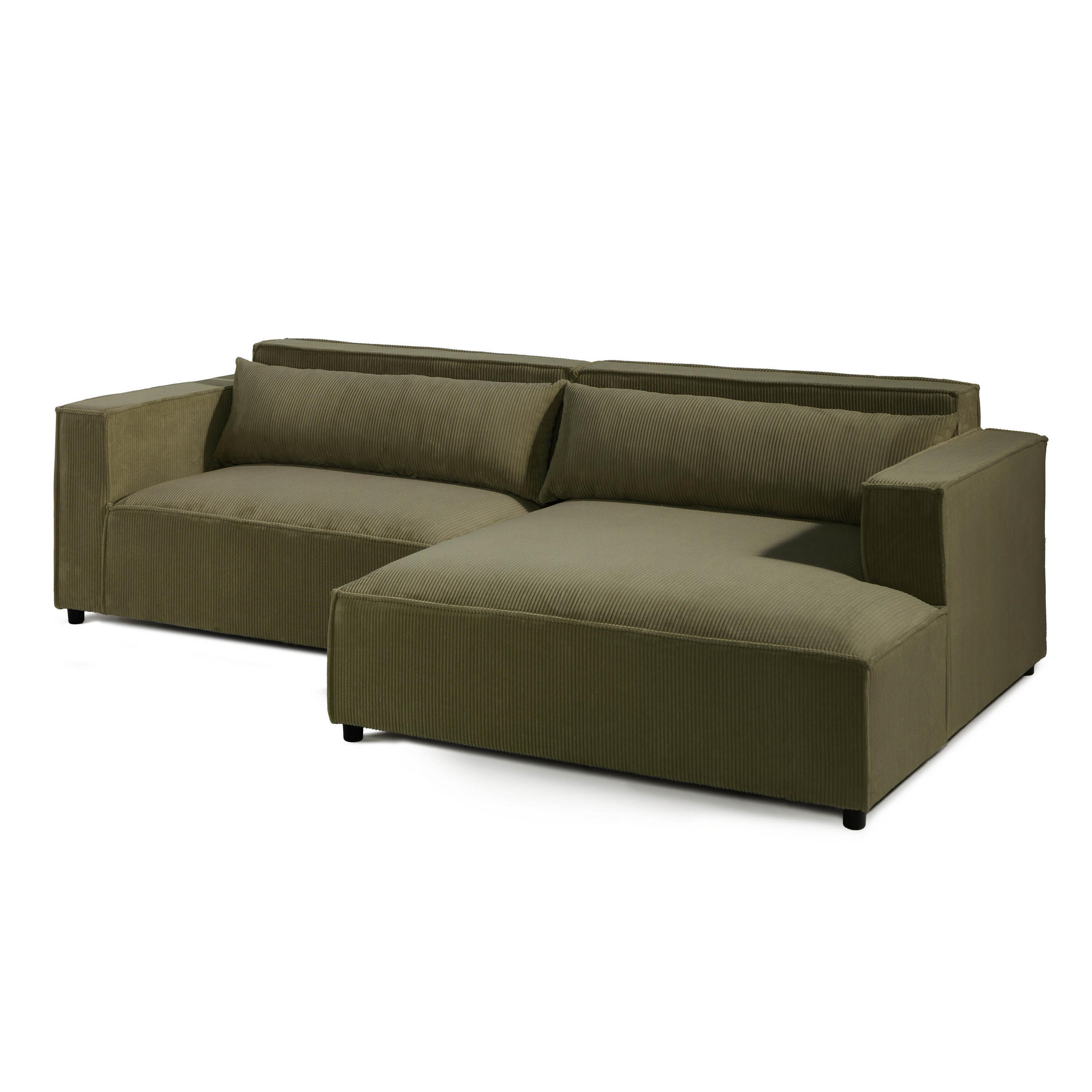 ECKSOFA Ottomane rechts Cord Velours 266x150x80 grün FINN - Grün, Kunststoff (266/150cm) - Massivmoebel24