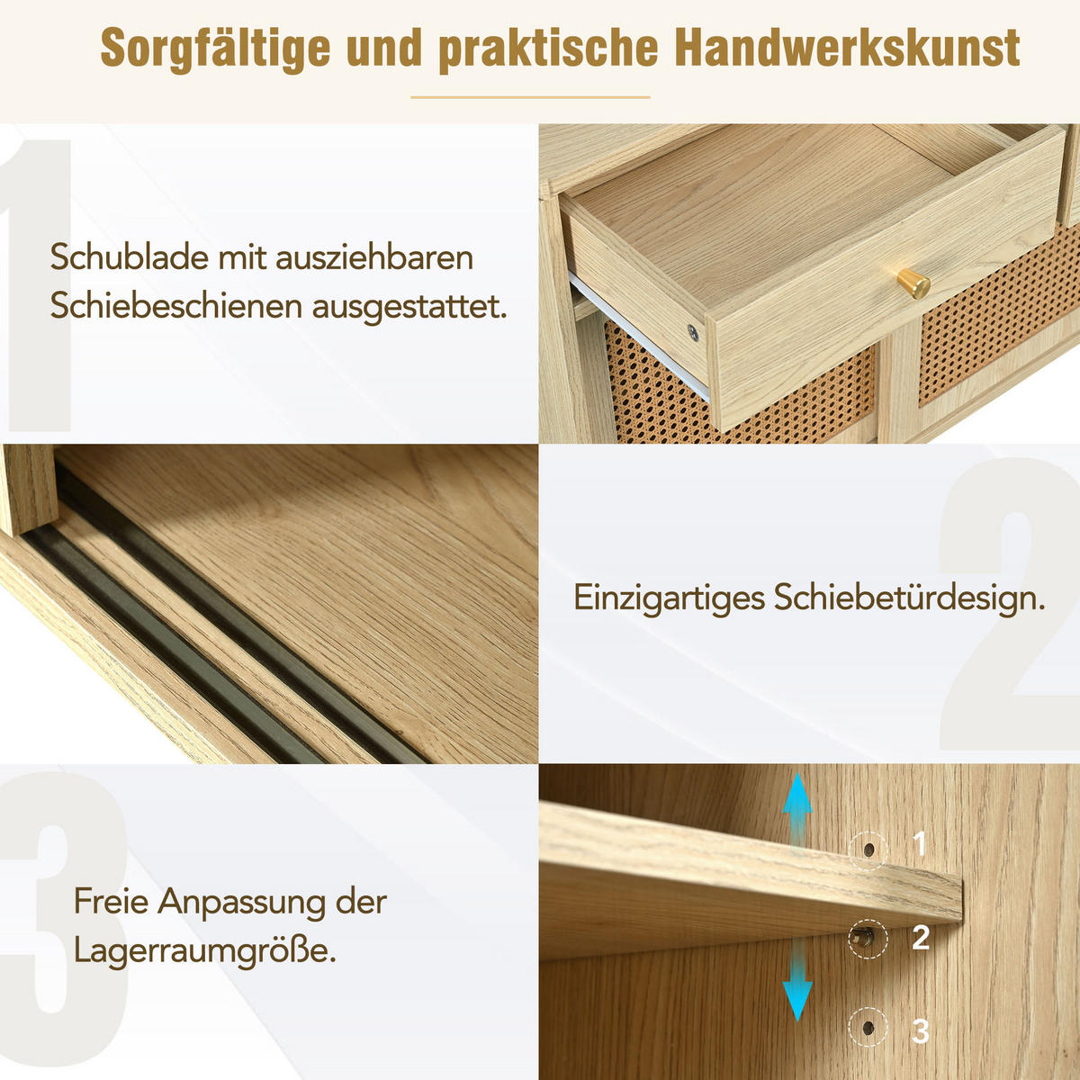 SIDEBOARD 120/40/78 cm Eiche aus MDF mit 3 Schubladen und 3 Türen - Eichefarben, Holzwerkstoff (40/78/120cm) - OKMYHOME
