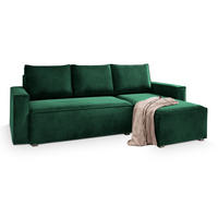 ECKSOFA SILES Grün Velours-Stoff mit Schlaffunktion - Grün, Holz (230/140cm) - MASSENO