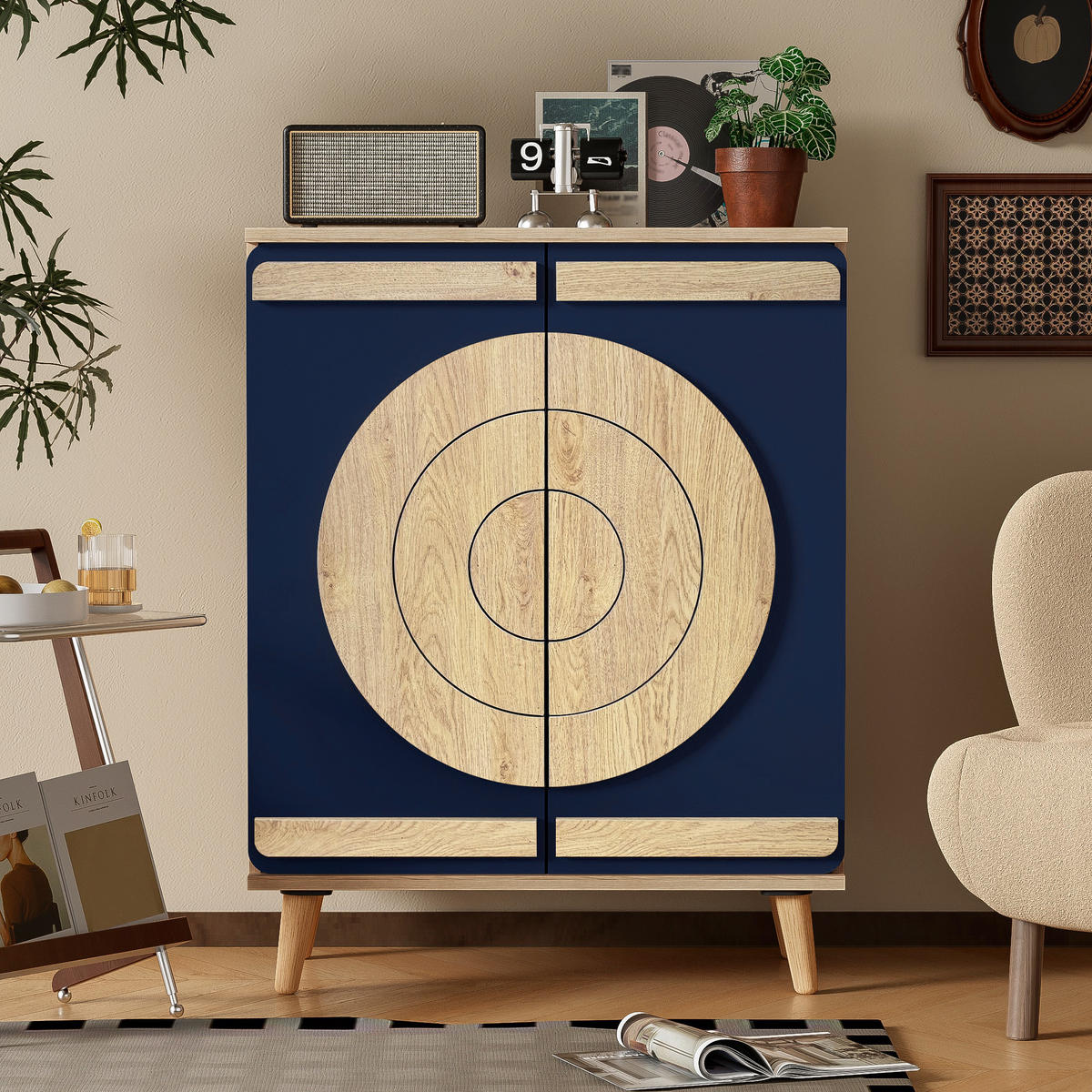 SCHUHSCHRANK Modern Runde Geometrische Türen Stauraum Holzbeine - Multicolor, Holzwerkstoff (37/98.5/76cm) - FLIEKS