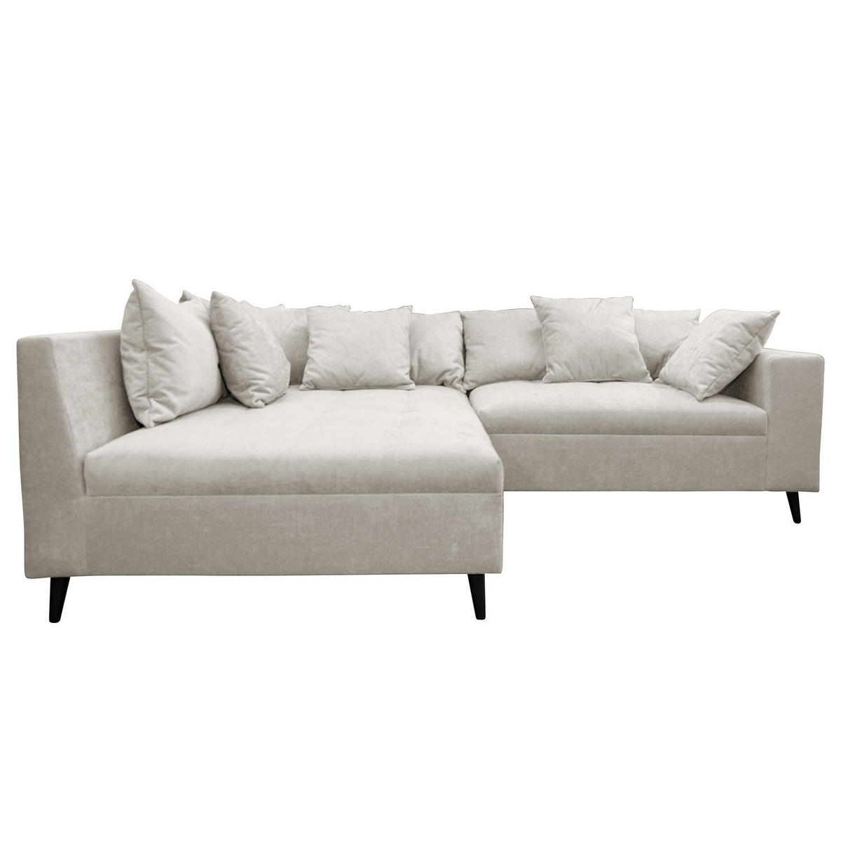 ECKSOFA mit Ottomane und Hocker - Schwarz/Grau, Birkenholz/Textil (247/174cm) - home24