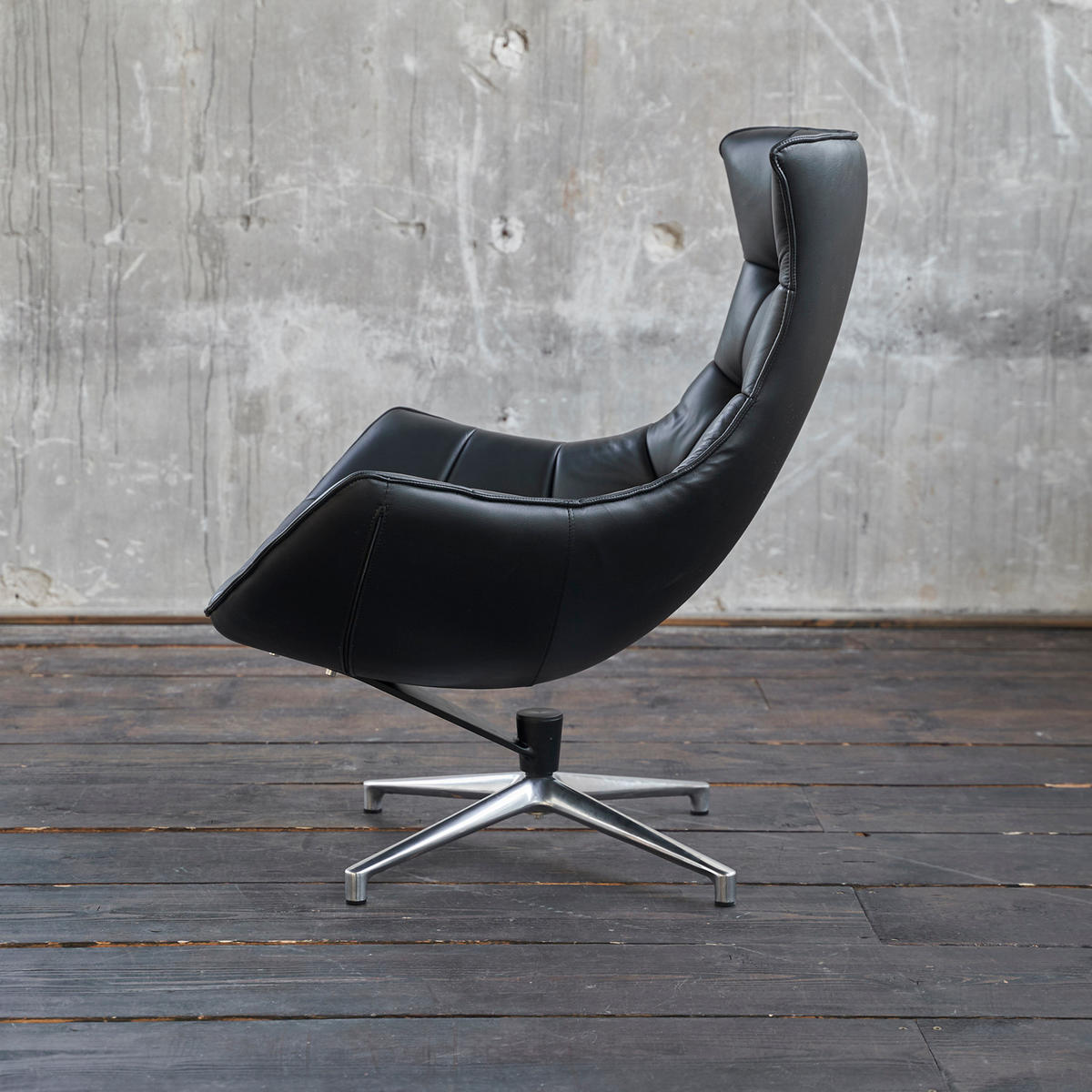 DREHSESSEL SKIO Schwarz Leder - Silberfarben/Schwarz, Leder (87/99/89cm) - KAWOLA