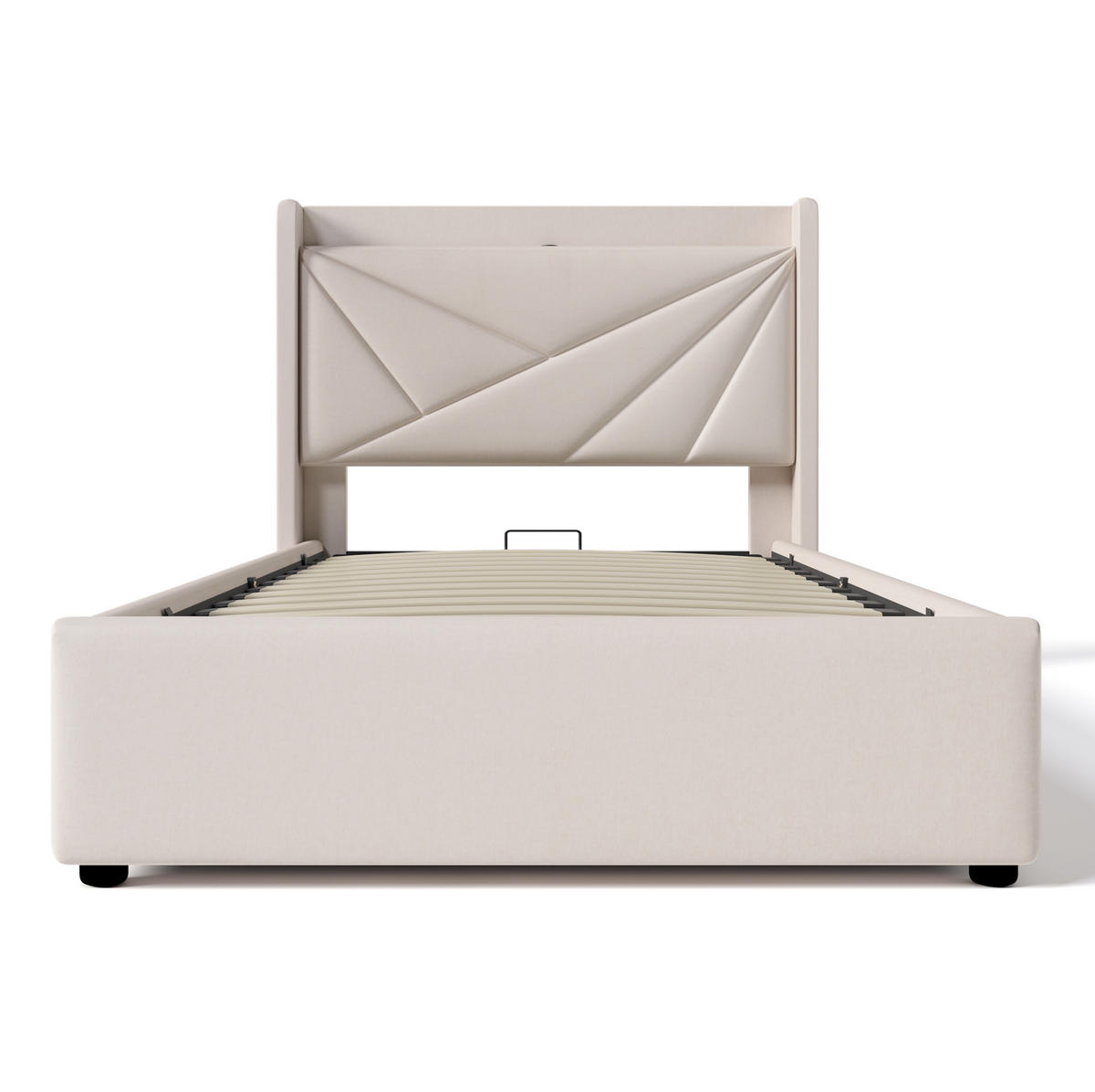 POLSTERBETT aus Baumwoll-Leinen 90x200 cm Beige mit Bettkasten, USB- und USB-C-Anschluss - Beige, Textil (90/200cm) - IVMEU