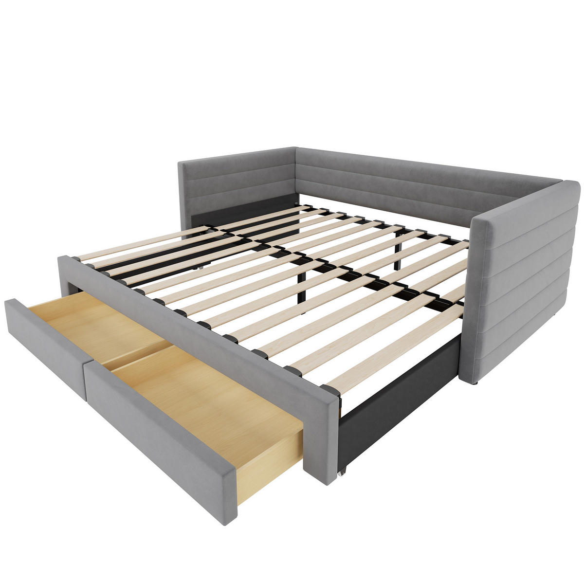 POLSTERBETT 90/180/190 cm Grau aus Baumwolle und Leinen mit 2 Schubladen - Grau, Textil (90/190cm) - OKMYHOME