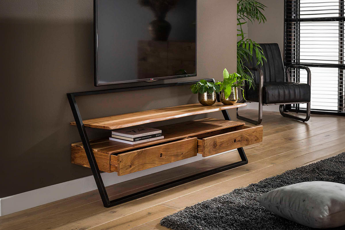 TV-BOARD VITA Braun Akazie - Schwarz/Braun, Holz/Metall (140/62/35cm) - KAWOLA