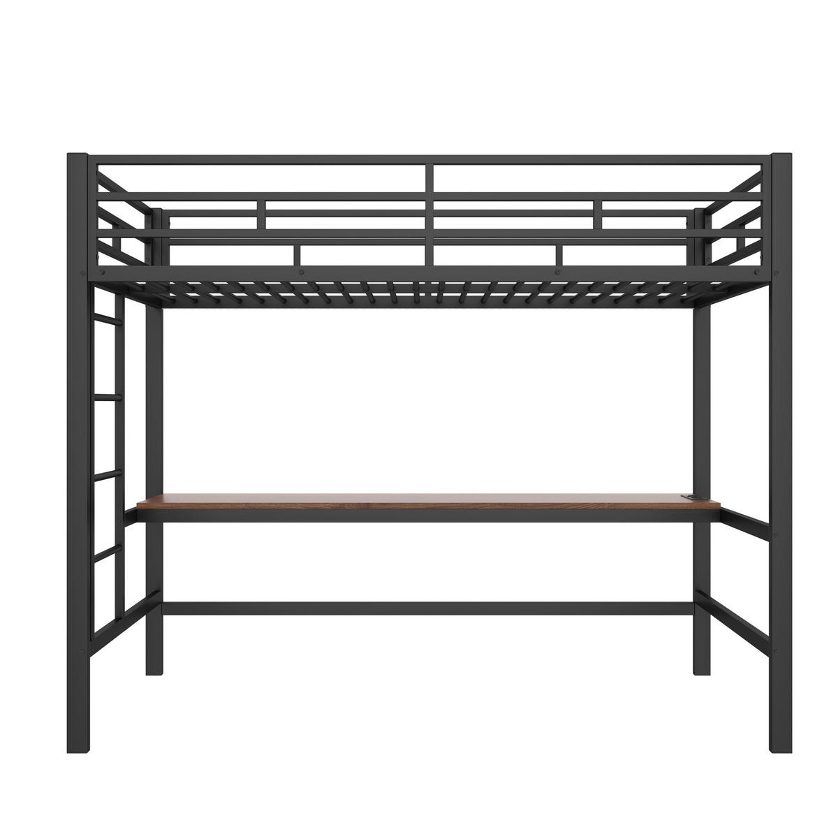 HOCHBETT 90/200 cm aus Metall mit Schreibtisch, LED-Beleuchtung und Anschlüssen - Schwarz, Metall (90/200cm) - Flora Grace